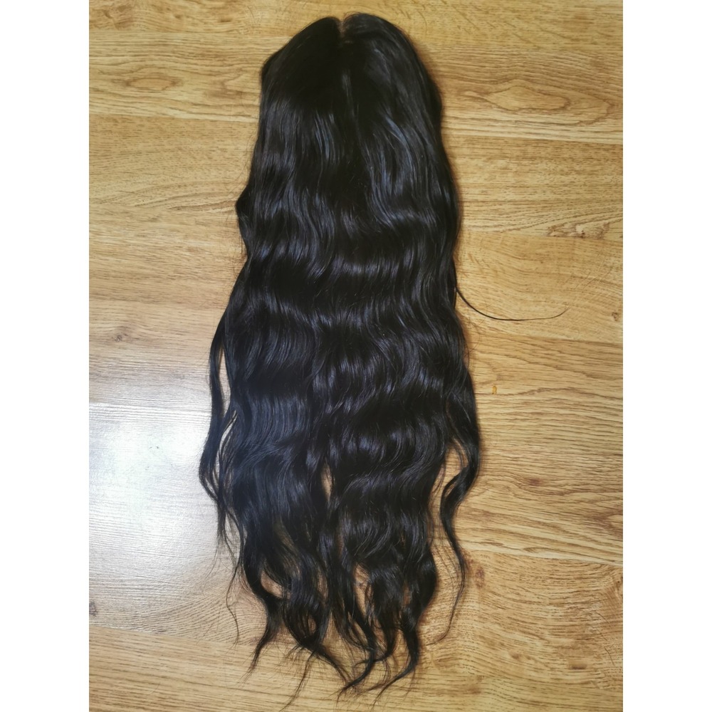 High Quality Lace Closure Dark Brown Human Hair Wig 22" Color 1B Super Soft